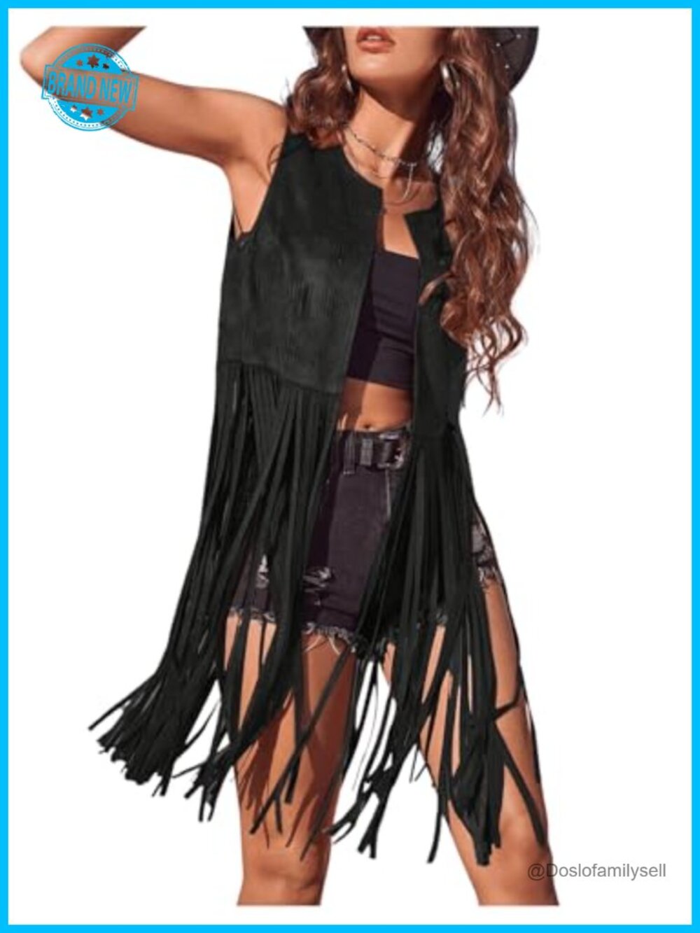 Fringe Vest 70s Hippie Faux Suede Tassel Sleeveless Boho Cowgirl